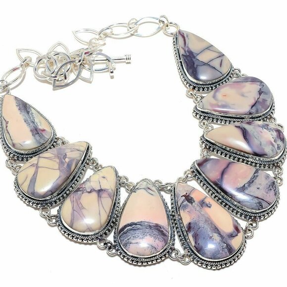 NEW - Porcelain Jasper Stone Sterling Adjustable Necklace - Picture 1 of 5